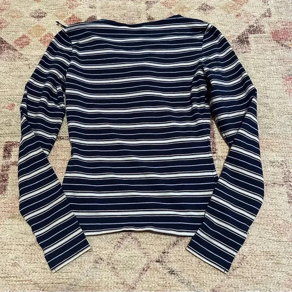 Y2K Energie Navy and white striped long sleeve top lace up detail size medium - Picture 6 of 11